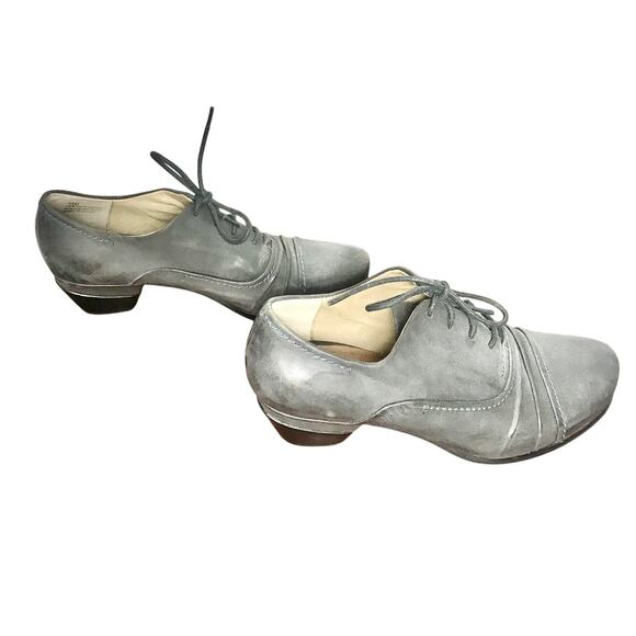 Biala Women's 38M Dark Gray Leather Lace Up Block Heeled Shoes with Pleat - Picture 2 of 10